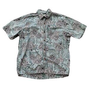 Two Palms Aqua Green Blue Large Hawaiian Button Shirt Sea Turtles Short Sleeve
